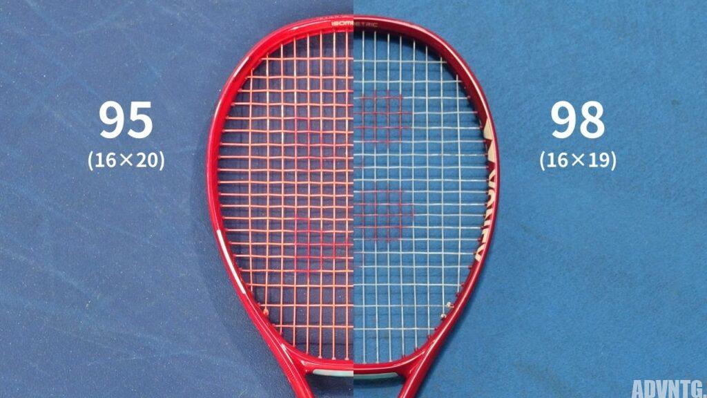 ヨネックスのブイコア95とブイコア98のストリングパターン(ピッチ/間隔)の比較